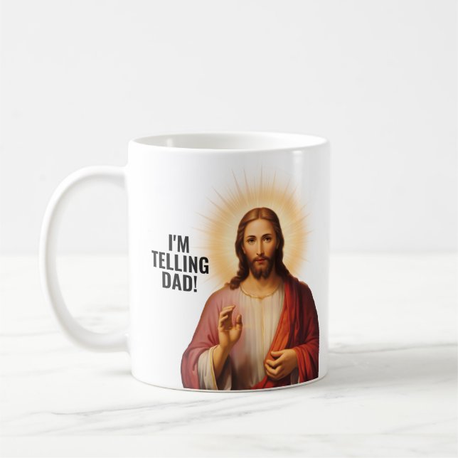 Mug Je le dis à Papa - Jésus drôle Mème (Gauche)