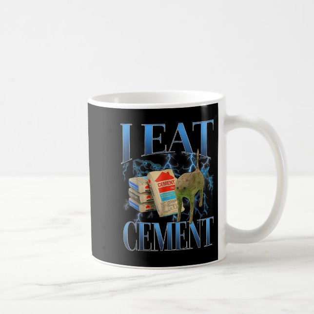 Mug Je Mange Du Ciment Maudit Chat Drôle Mème Curieuse (Droite)
