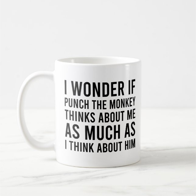 Mug Je me demande si Punch le singe pense à moi singe (Gauche)