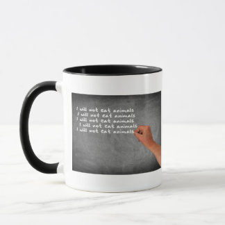 Mug Je n mangerai pas d'animaux écrit sur le tableau n