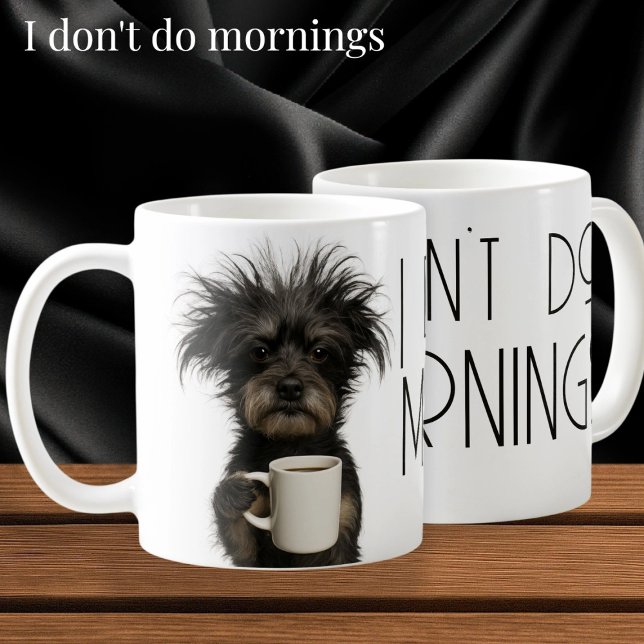 Mug Je ne fais pas les matins chien drôle caféine (I don't do mornings funny dog caffeine coffee mug by Ricaso. Not morning person? This mug is for you)