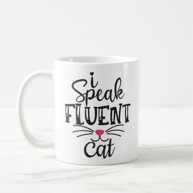 Mug Je parle couramment l'humour du chat (Gauche)