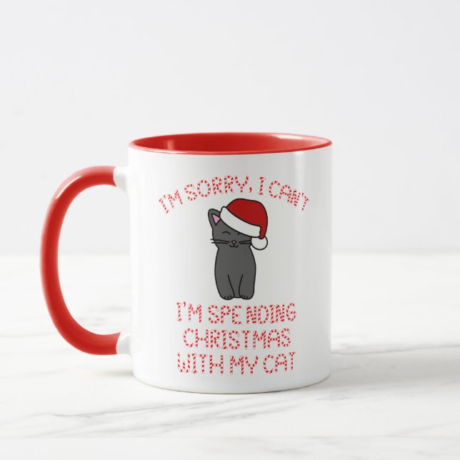 Mug Je passe Noël avec mon chat drôle (Gauche)