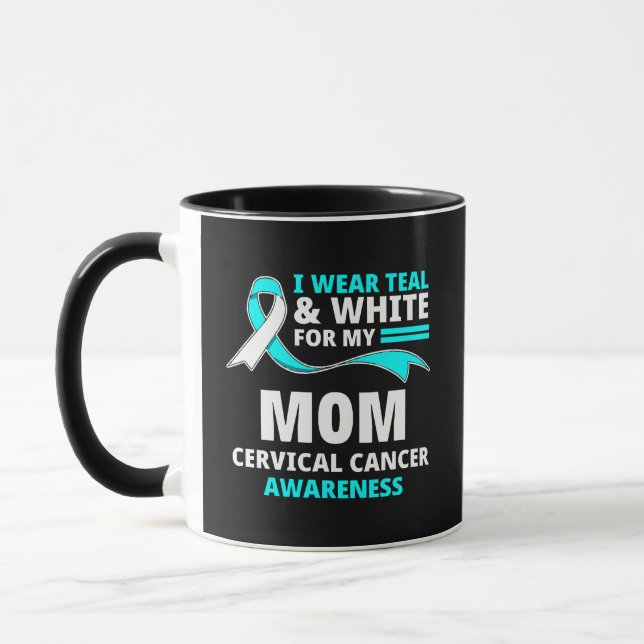 Mug Je Porte Le Sarcelle Et Blanc Ma Mère Cancer Du Co (Gauche)