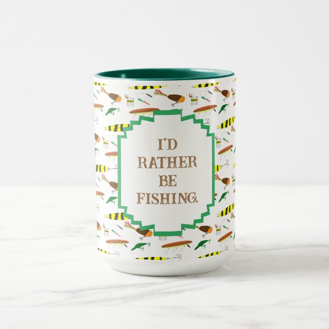 Mug "Je préfère être à la pêche" avec leurres de pêche (Centre)