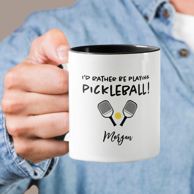 Mug Je préfère jouer au pickleball Nom personnalisé No (I'd Rather Be Playing Pickleball Custom Name Black Coffee Mug)