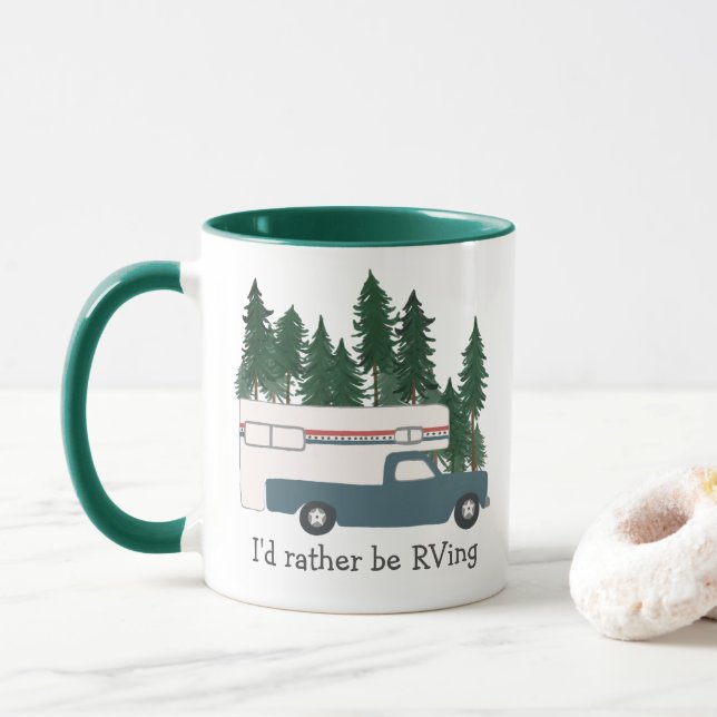 Mug Je préférerais être RVing Retro Camper Tree CUSTOM (Avec donut)