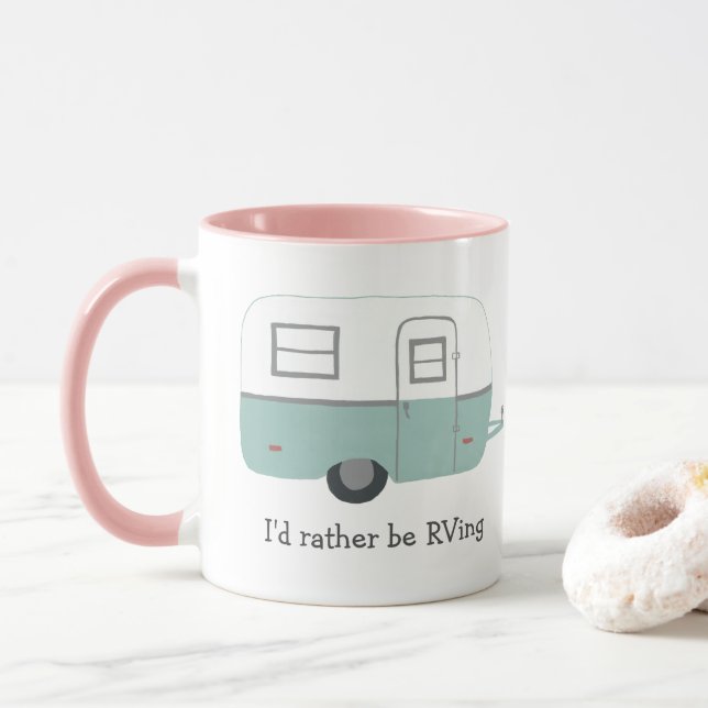 Mug Je préférerais être RVing ! Vintage voyage Trailer (Avec donut)