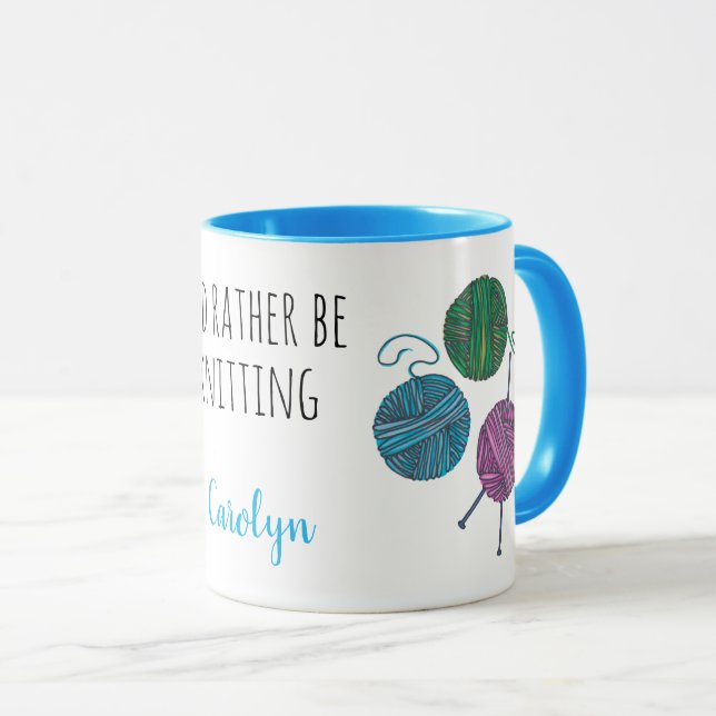 Mug Je préférerais être tricot, personnalisé (Devant droit)
