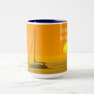 Mug Je préférerais naviguer, coucher de soleil, messag