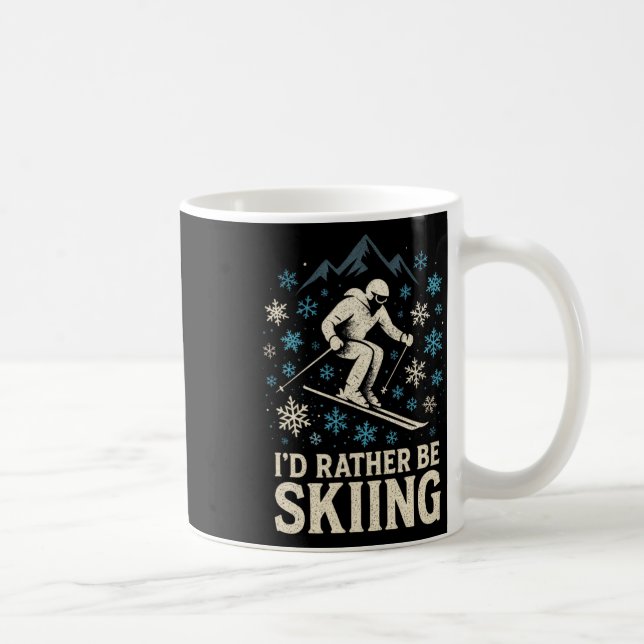 Mug Je préférerais skier - Silhouette de ski snowboard (Droite)