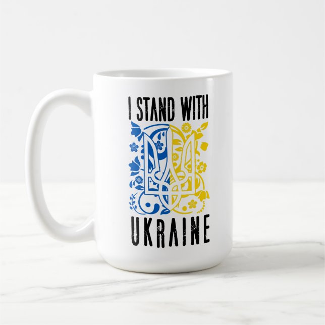 Mug Je suis avec l'Ukraine. Trident de l'Ukraine. (Gauche)