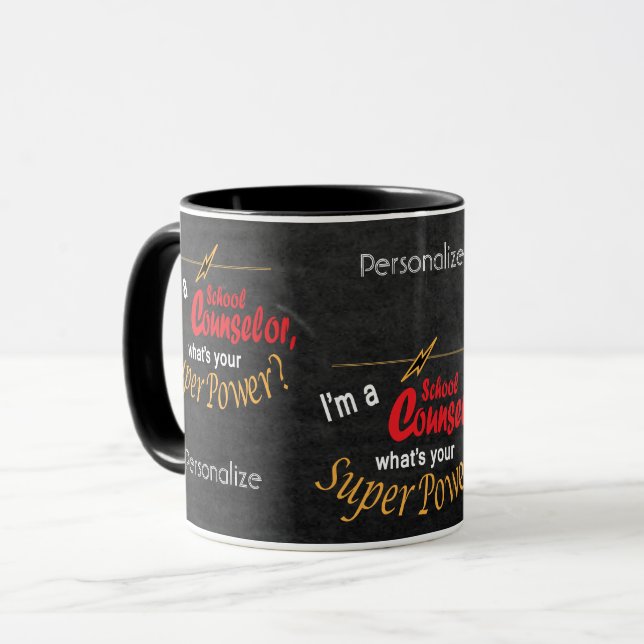 Mug Je suis conseiller scolaire, quel est ton super po (Devant gauche)