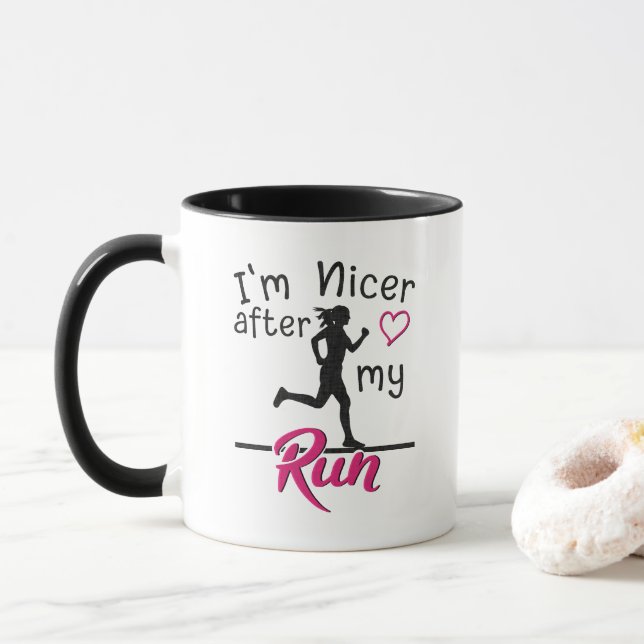 Mug Je suis plus gentil après ma course drôle de café (Avec donut)