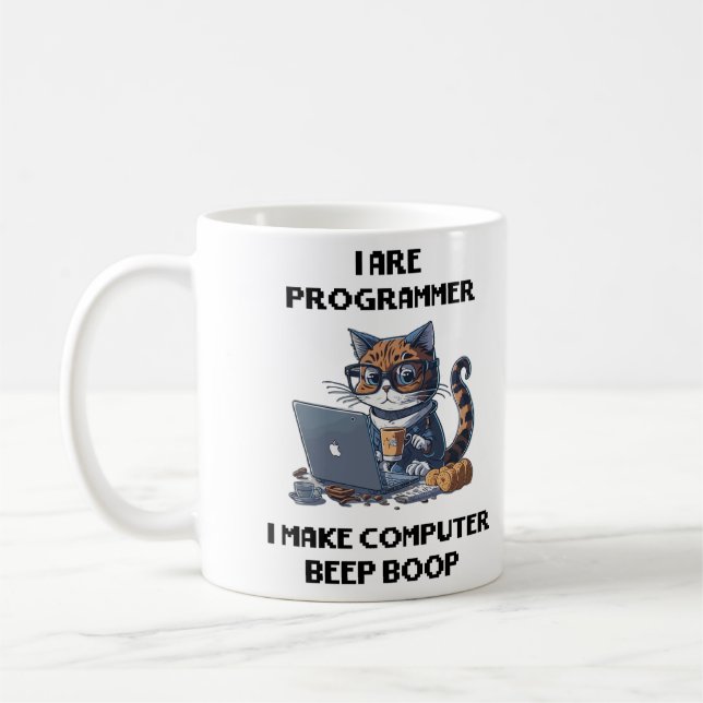 Mug Je suis programmeur Cat Beep Boop chat Programmeur (Gauche)