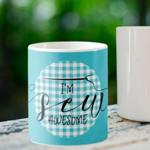 Mug Je suis Sew Awesome Blue En vichy