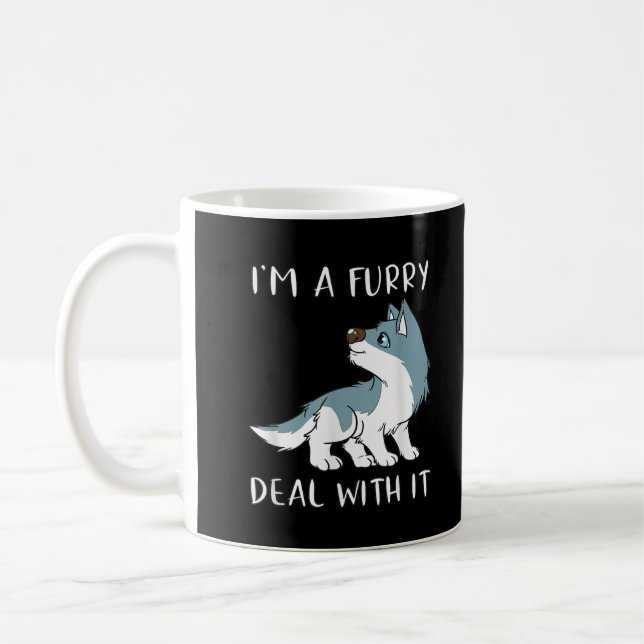 Mug Je suis un furry, fais avec, c'est mignon fandom f (Gauche)