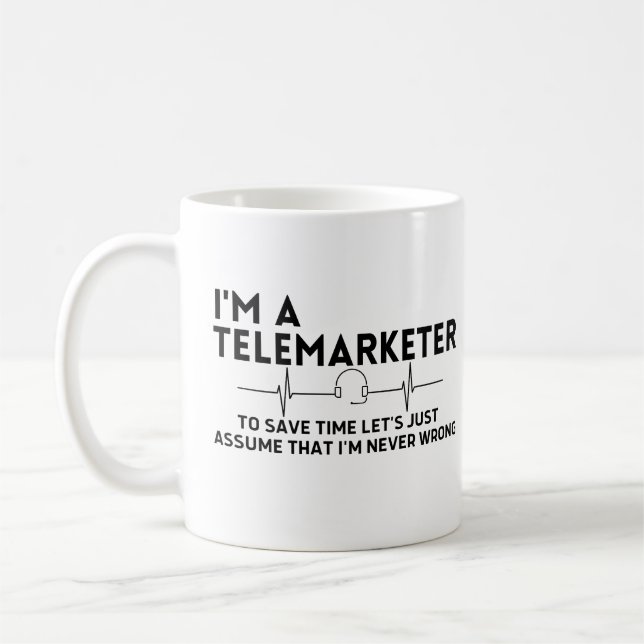 Mug Je suis un télévendeur pour gagner du temps, suppo (Gauche)