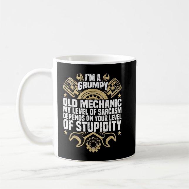 Mug Je suis un vieux mécanicien grincheux, citation mo (Gauche)