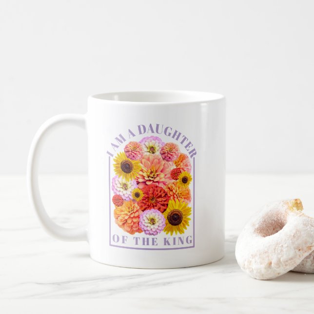 Mug Je Suis une Fille du Roi Affirmation Florale (Avec donut)