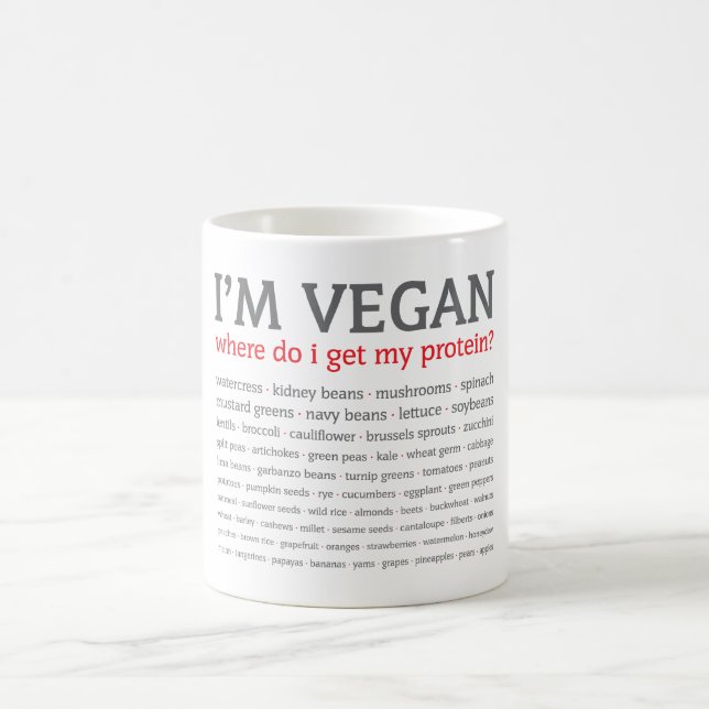 Mug Je suis végétalien : D'où obtiens-je ma protéine ? (Centre)