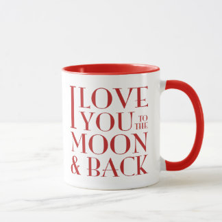Mug Je t'aime au rouge de lune et de dos sur le blanc