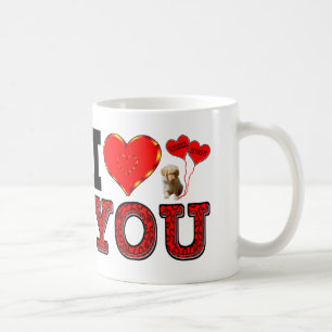 Mug Je t'aime avec le chiot et étreint et embrasse des