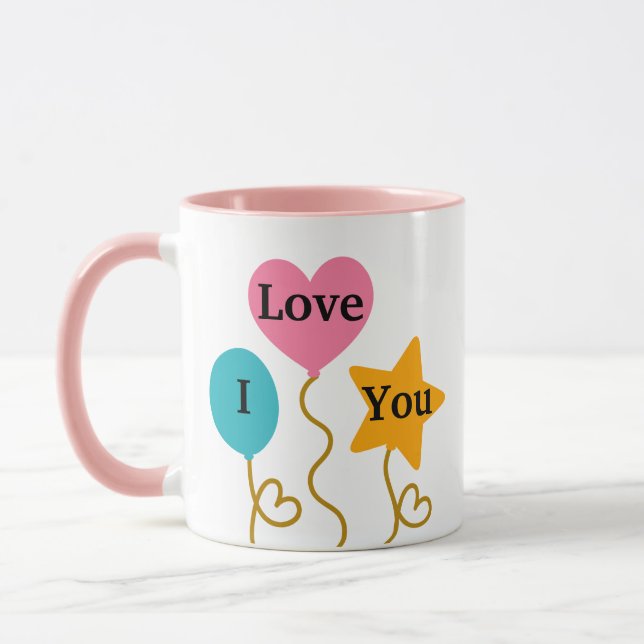 Mug Je t'aime - Ballons Romantiques Cadeau de Café (Gauche)