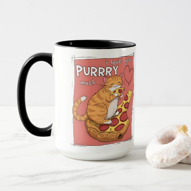 Mug Je t'aime beaucoup, cadeau pour amateur de chat dr (Avec donut)