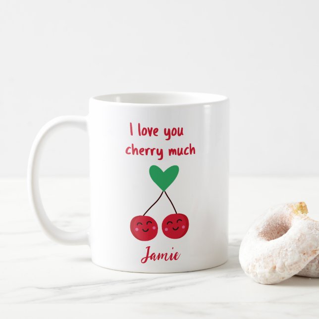 Mug Je t'aime beaucoup Cerise Funny Saint-Valentin  (Avec donut)