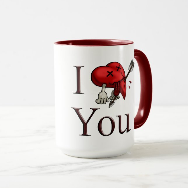 Mug Je t'aime cœur mortellement blessé avec une flèche (Devant droit)