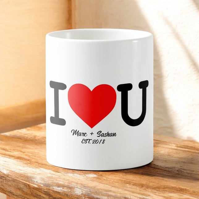 Mug Je t'aime : Cœur rouge avec noms personnalisés et  (Créateur téléchargé)