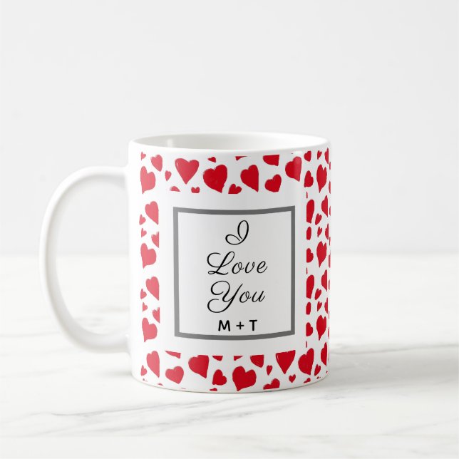 Mug Je t'aime Coeurs rouges Valentines Jour Personnali (Gauche)