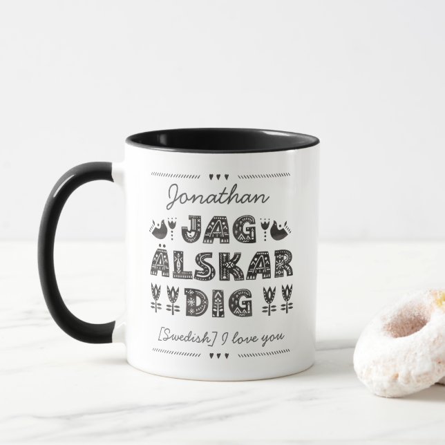 Mug Je t'aime en suédois - Jag älskar creg (Avec donut)