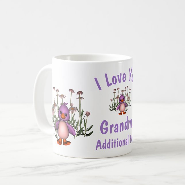 Mug Je T'Aime Grand-Mère Mignonne Fleurs d'Oiseaux Per (Devant gauche)