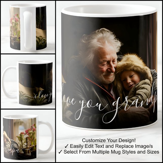 Mug Je t'aime Grand-père Modèle de texte pour belle ph (Créateur téléchargé)