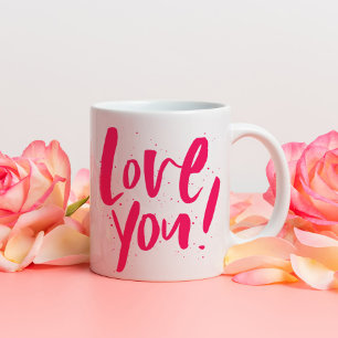 Mug Je t'aime gras moderne Saint-Valentin rose