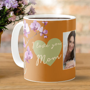Mug Je t'aime maman cœur orange sauge photo