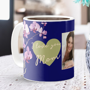 Mug Je t'aime maman cœur orchidée bleu marine photo