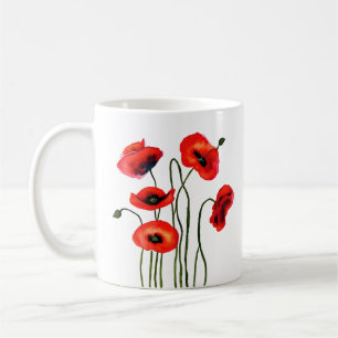 Mug Je t'aime Maman   Coquelicots rouges à l'aquarelle