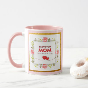 Mug Je t'aime Maman Fête des Mères Cœur Floral Rose