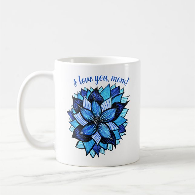 Mug Je t'aime Maman Fleur Bleue Fête des mères (Gauche)