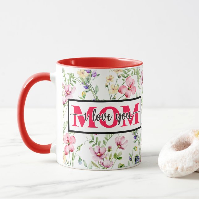Mug "Je t'aime MAMAN" Fleurs aquarelle rose (Avec donut)