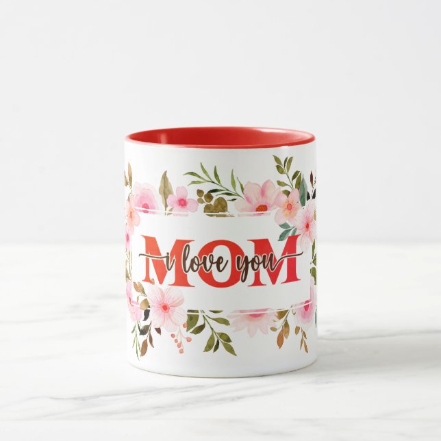 Mug "Je t'aime MAMAN" Roses aquarelle rose (Centre)
