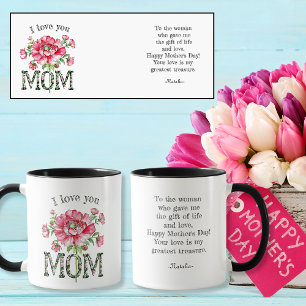 Mug Je t'aime MOM fleurir message personnalisé/nom