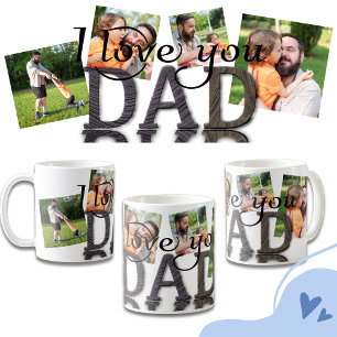 Mug Je t'aime Papa Collage de photos à grain de bois r