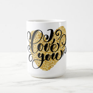 Mug Je t'aime Parties scintillant d'or Coeur Valentine