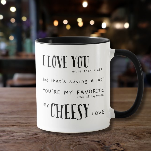 Mug Je t'aime plus que la pizza - Typographie Love Cit (Créateur téléchargé)