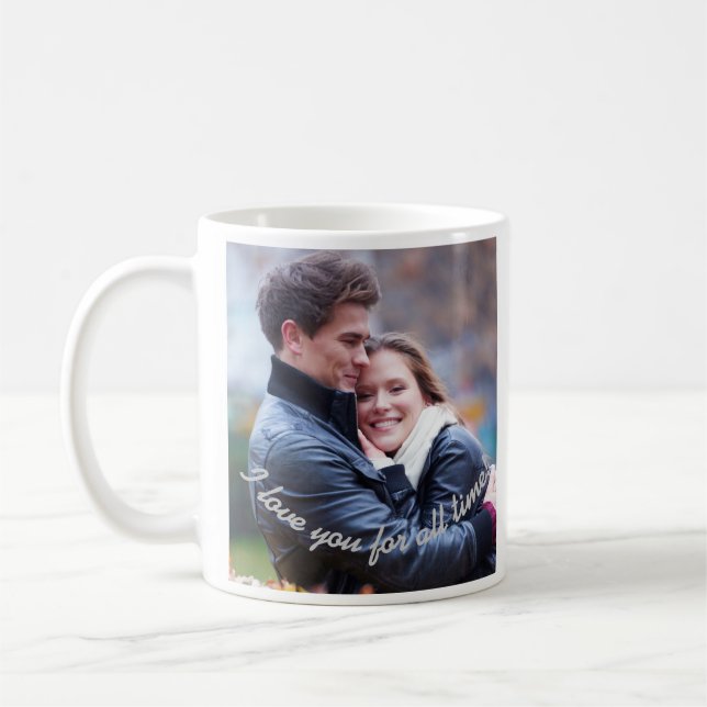 Mug Je t'aime pour tout temps ! Photo et message de co (Gauche)