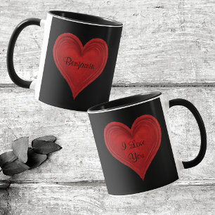Mug Je t'aime Rouge Minimaliste Coeur Noir Nom